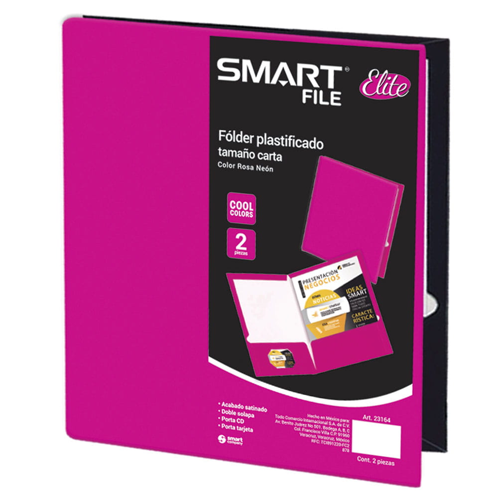 Folder de Cartulina Tamaño Carta Rosa Neón Paquete con  2 Piezas Smart File