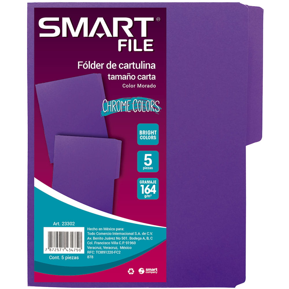 Folder de Cartulina Tamaño Carta Morado Paquete con 5 Piezas Smart