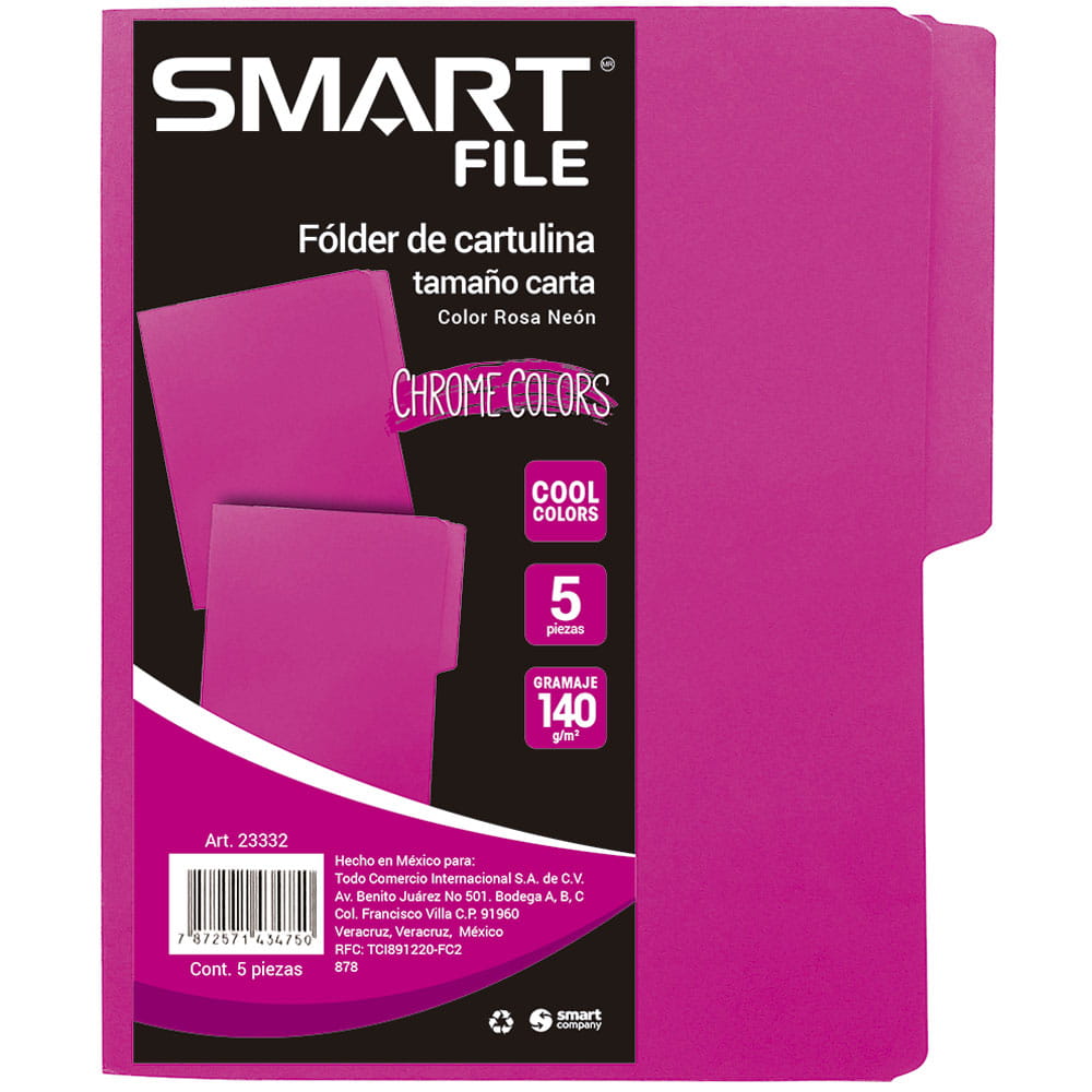Folder de Cartulina Tamaño Carta Rosa Mexicano Paquete con 5 Piezas Smart