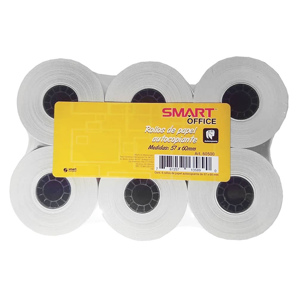 Rollo Papel Bond Autocopiante para Registradora de 57 x 60 mm con 6 Pcm Smart