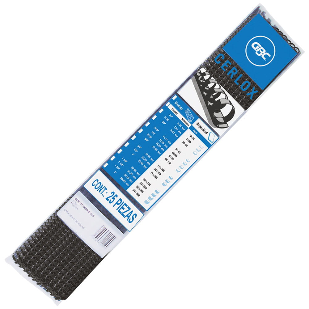 ARILLOS GBC 1/4 NEGRO PLASTICO C/25
