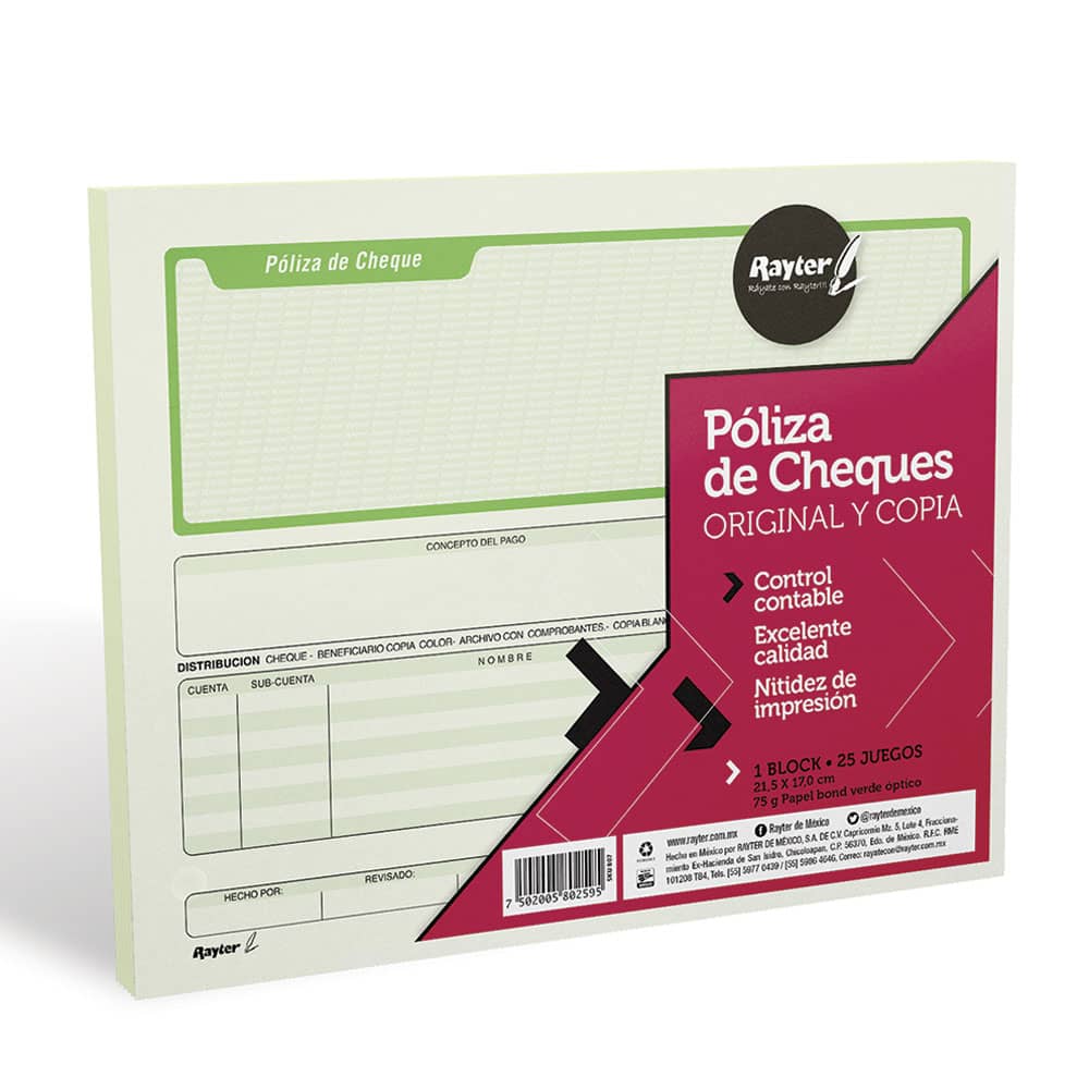BLOCK POLIZA CHEQUE AUTOCOPIANTE