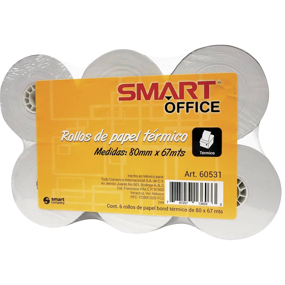 Rollo Papel Térmico para Punto de Venta de 80 mm x 67 m con 6 Smart
