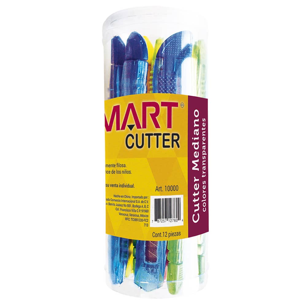 Cutter Navaja Mediano Transparente Blíster con 12 Piezas
