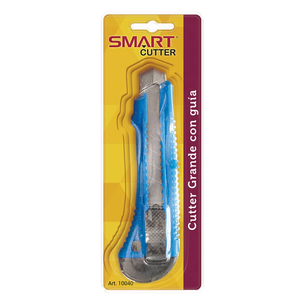 Cutter Navaja Grande con Guía Color Sólido Blíster Smart