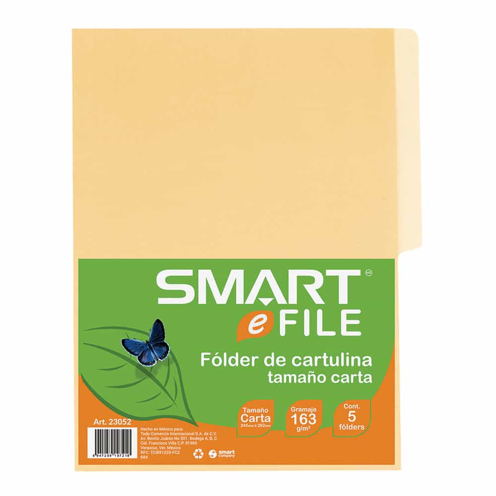 Folder de Cartulina Tamaño Carta Crema Paquete con 5 Piezas Smart