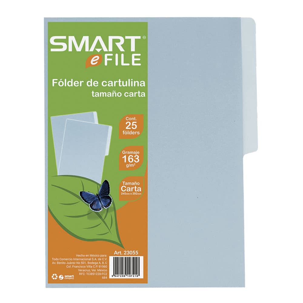 Folder de Cartulina Tamaño Carta Azul Paquete con 25 Piezas Smart