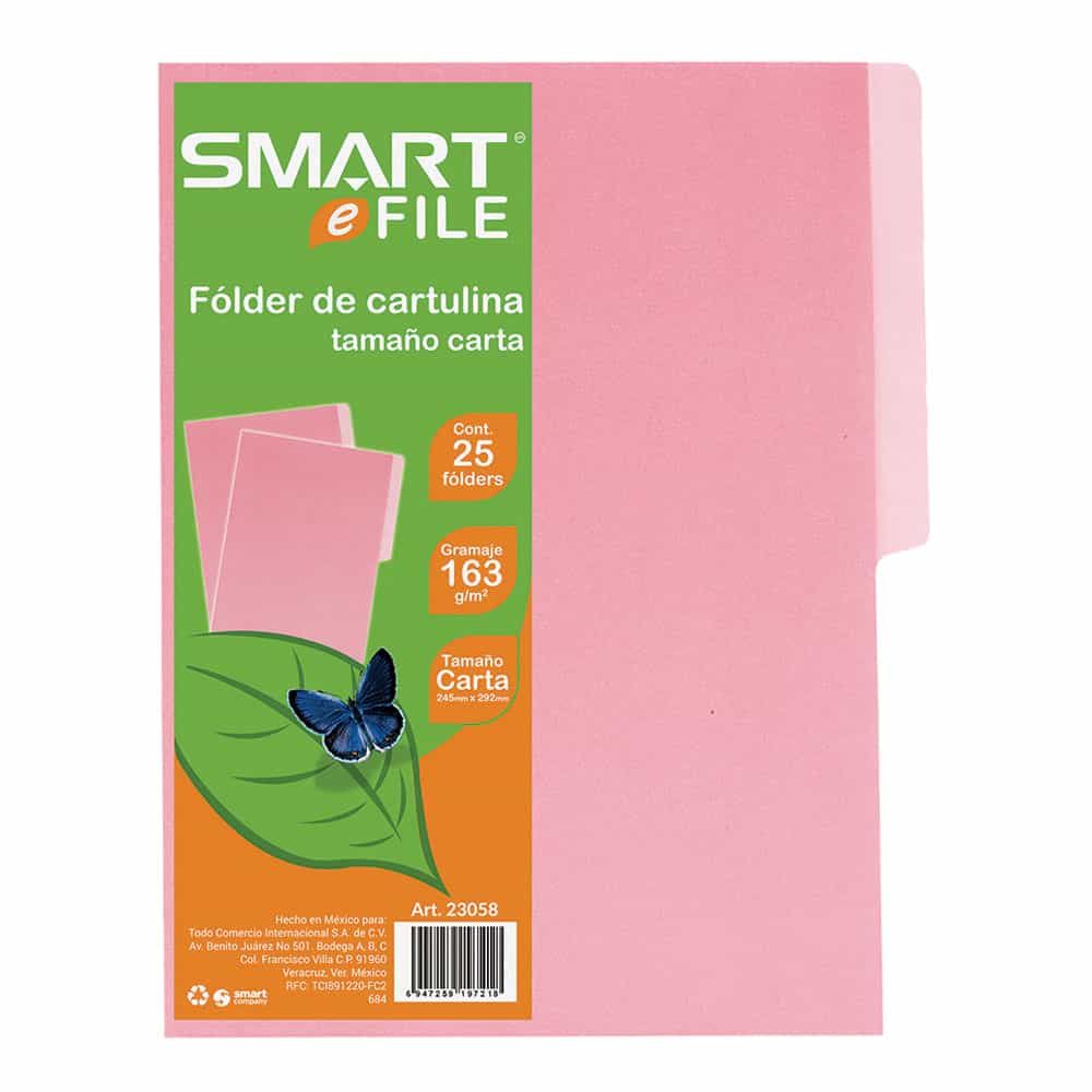 Folder de Cartulina Tamaño Carta Rosa Paquete con 25 Piezas Smart