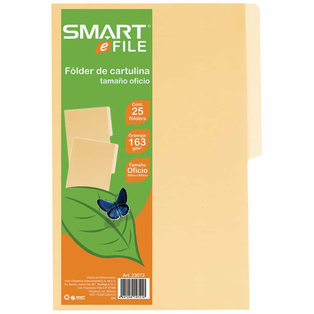 Folder de Cartulina Tamaño Oficio Crema Paquete con 25 Piezas Smart