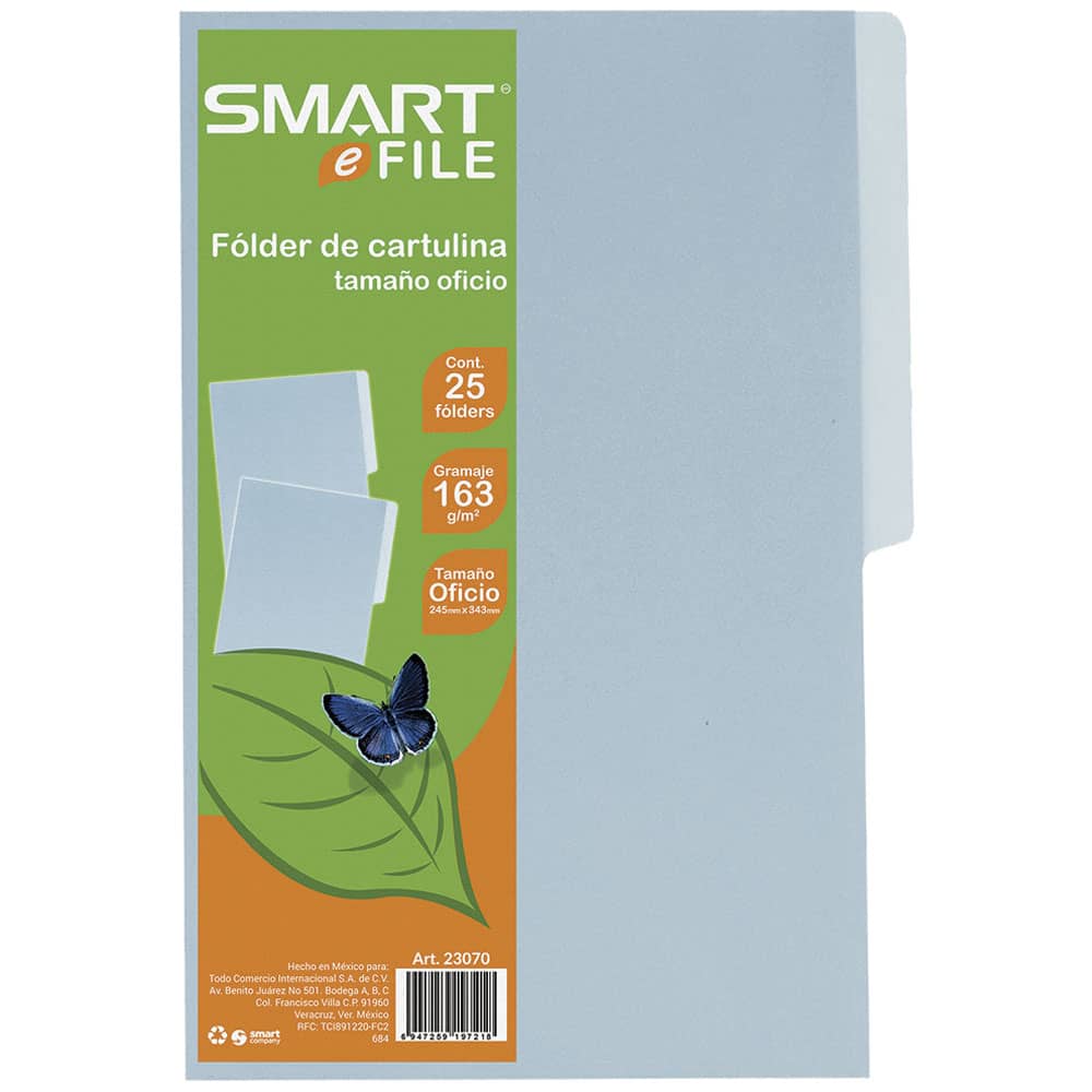 Folder de Cartulina Tamaño Oficio Azul Paquete con 25 Piezas Smart