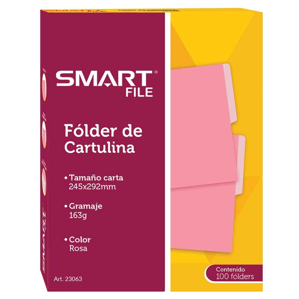 Folder de Cartulina Tamaño Carta Rosa Caja con 100 Piezas Smart