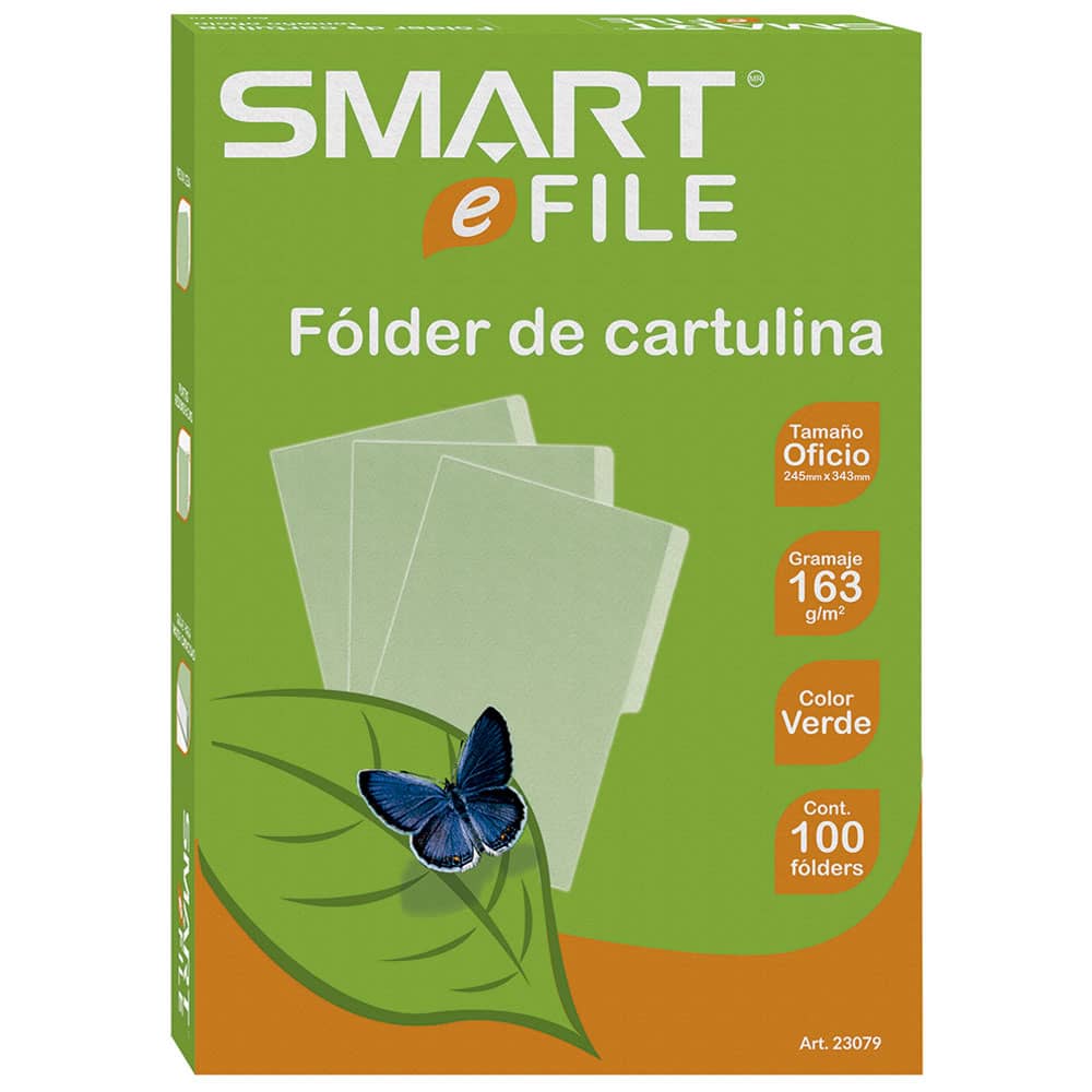 Folder de Cartulina Tamaño Oficio Verde Caja con 100 Piezas Smart