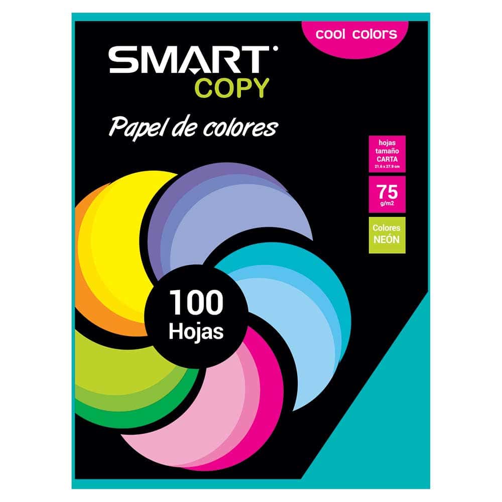 Papel Bond Tamaño Carta Cool Colors con 100 Hojas Turquesa Smart Copy