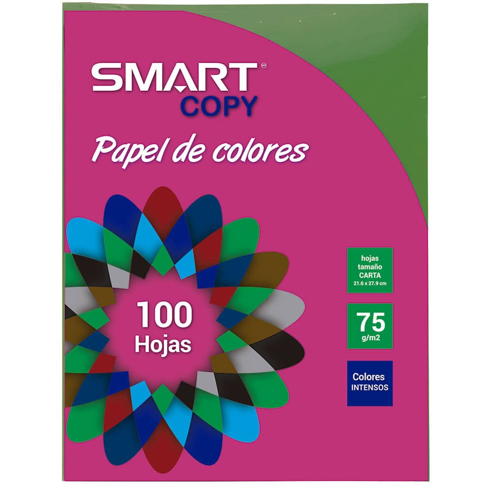 Papel Bond Tamaño Carta Colores Intensos con 100 Hojas Verde Bandera Smart Copy