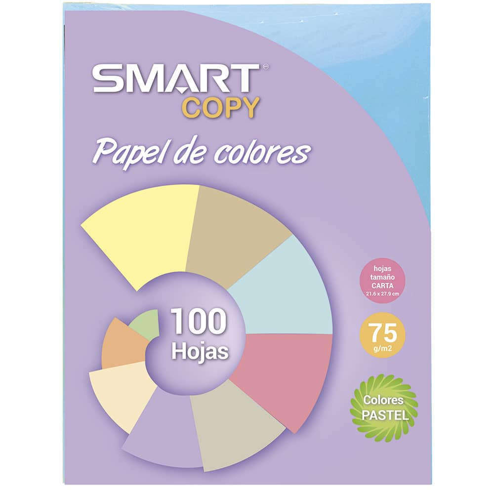 Papel Bond Tamaño Carta Colores Pastel con 100 Hojas Azul Smart Copy