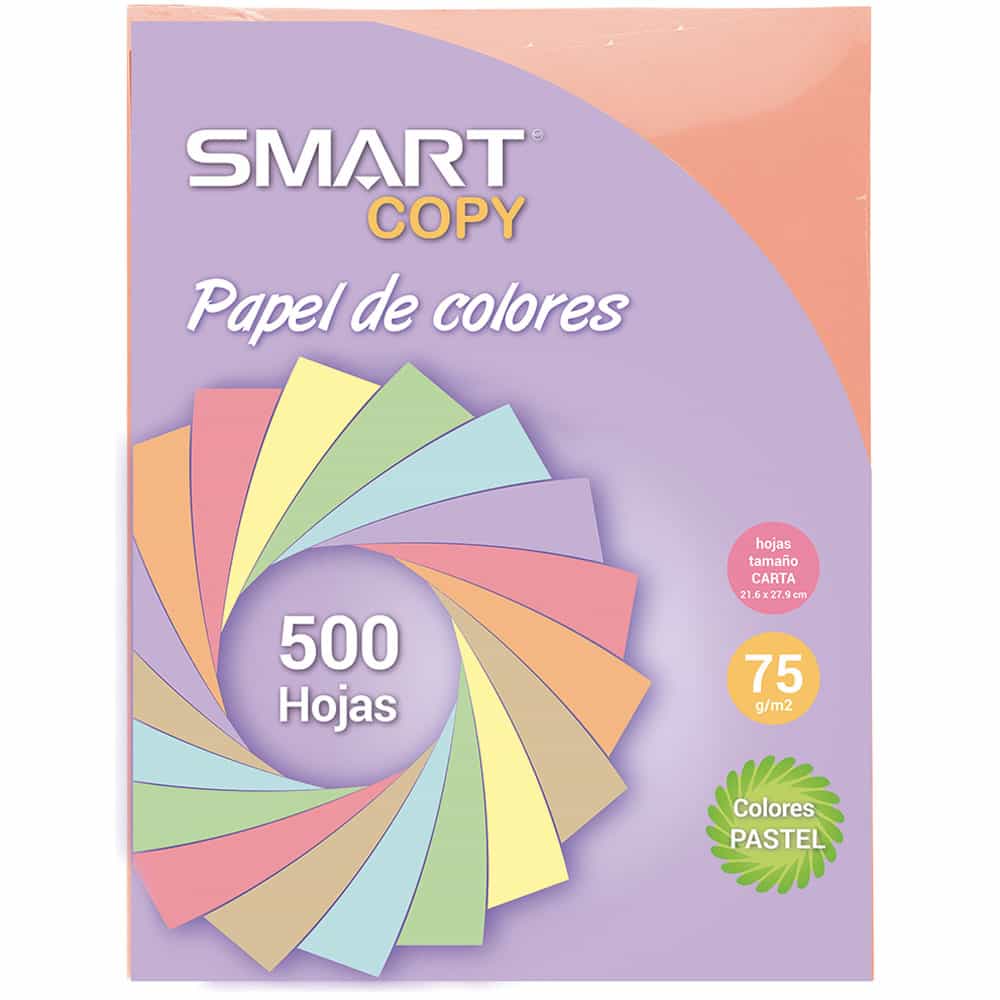 Papel Bond Tamaño Carta Colores Surtidos Pastel con 500 Hojas Colores Surtido Smart Copy