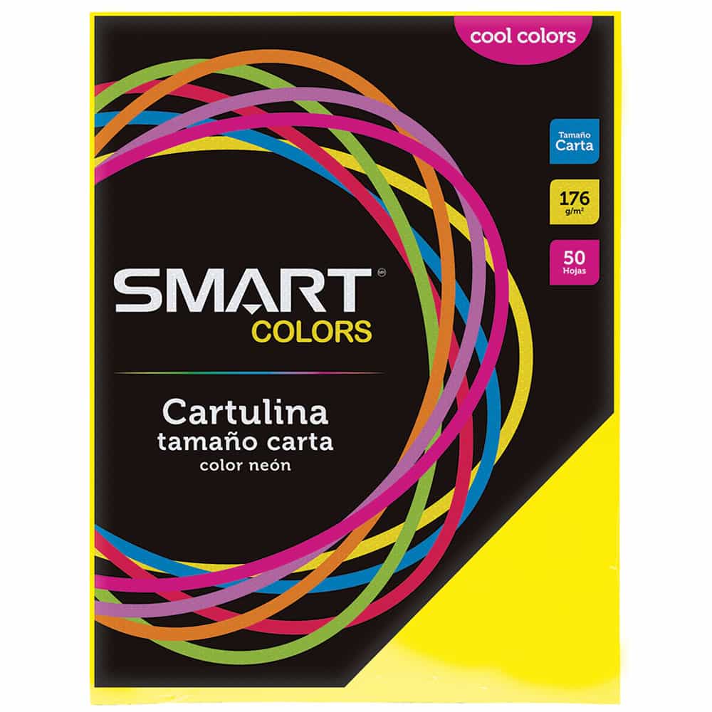 Cartulina Tamaño Carta Cool Colors Amarillo Canario con 50 Hojas Smart