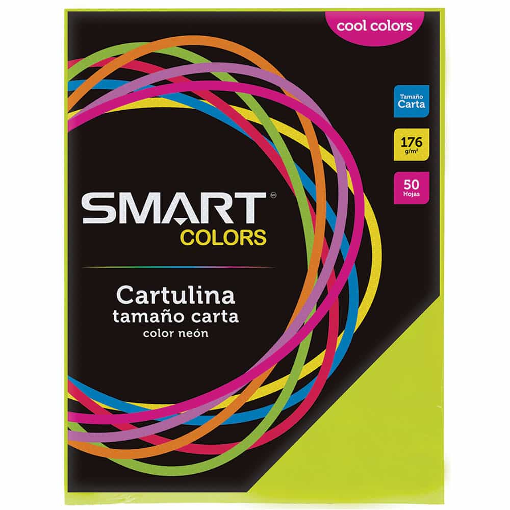 Cartulina Tamaño Carta Cool Colors Verde Limón con 50 Hojas Smart