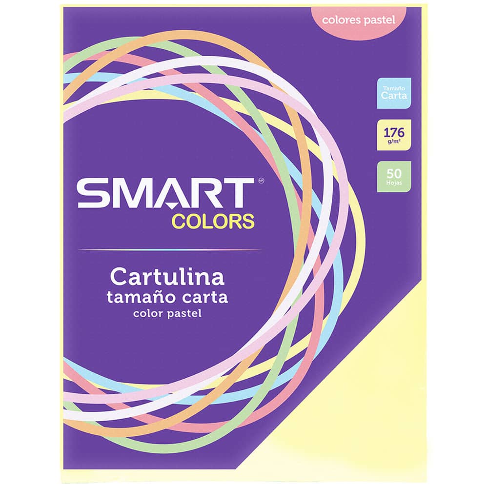 Cartulina Tamaño Carta Colores Pastel Amarillo con 50 Hojas Smart