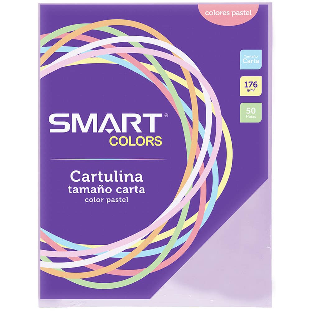 Cartulina Tamaño Carta Colores Pastel Lila con 50 Hojas Smart