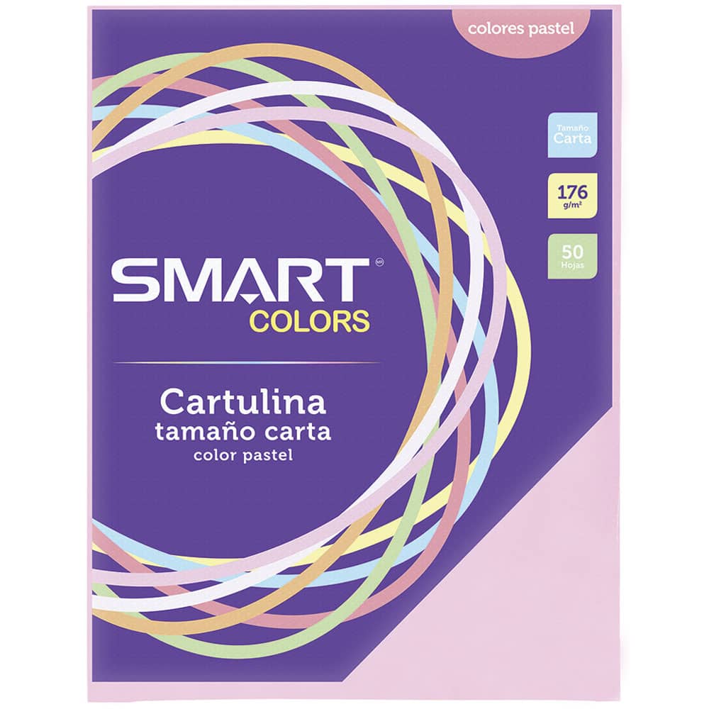 Cartulina Tamaño Carta Colores Pastel Rosa con 50 Hojas Smart