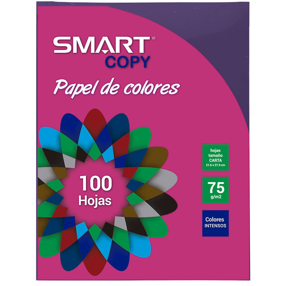 Papel Bond Tamaño Carta Colores Intensos Morado con 100 Hojas Smart Copy