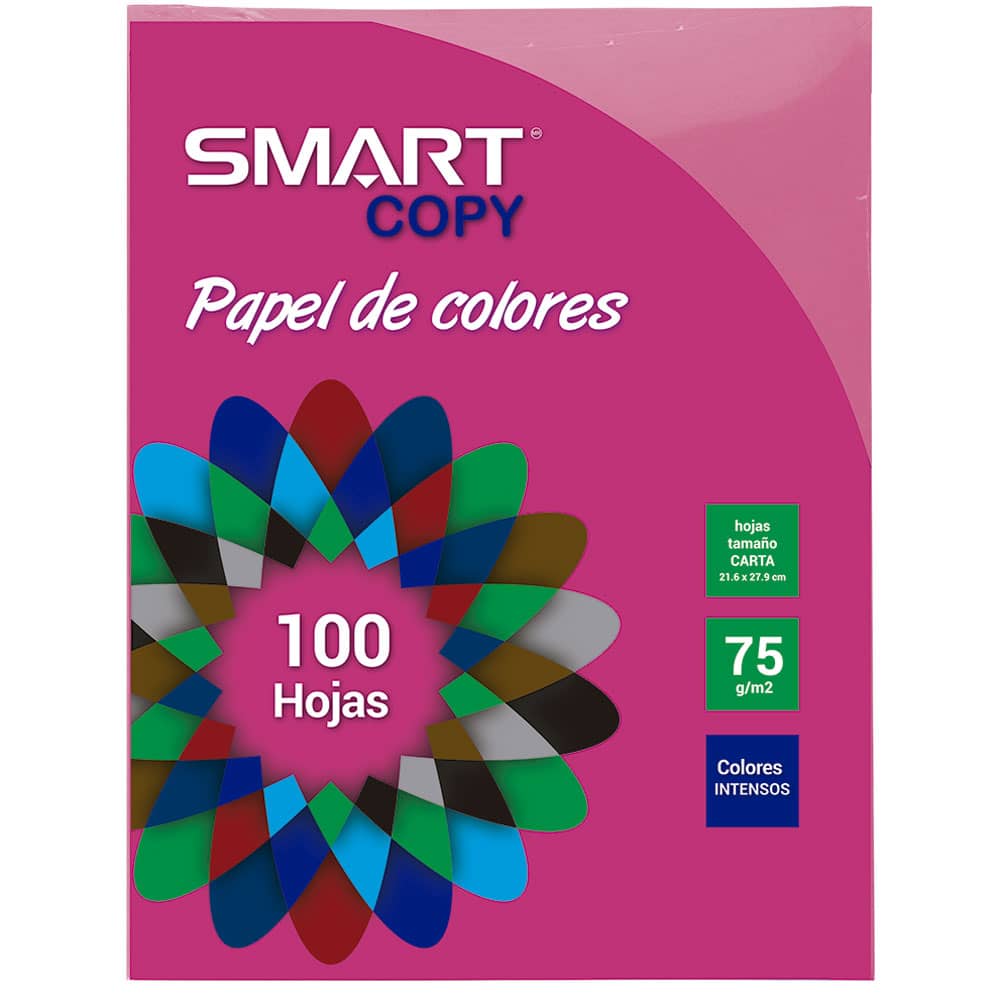 Papel Bond Tamaño Carta Colores Intensos Rosa con 100 Hojas Smart Copy
