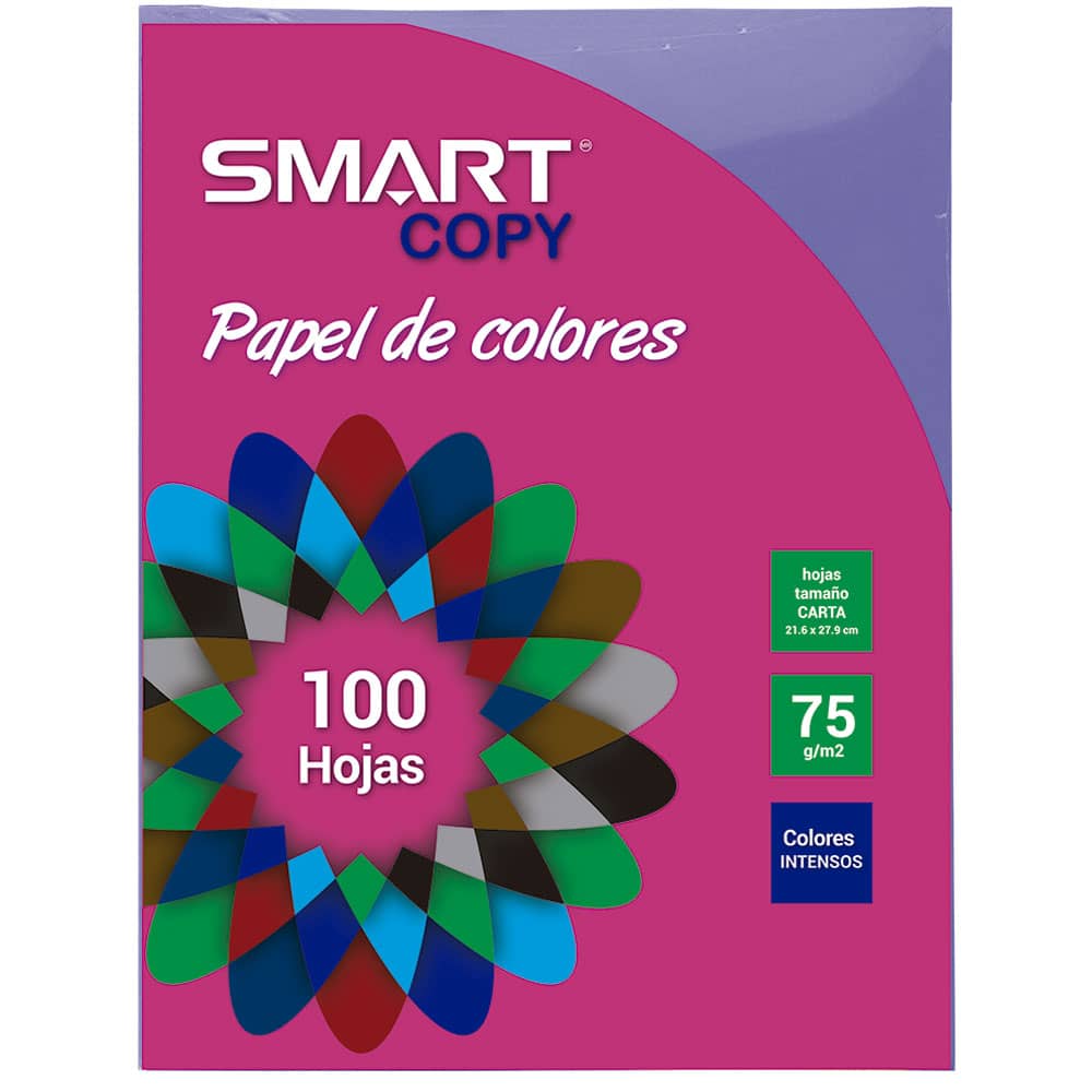 Papel Bond Tamaño Carta Colores Intensos Uva con 100 Hojas Smart Copy
