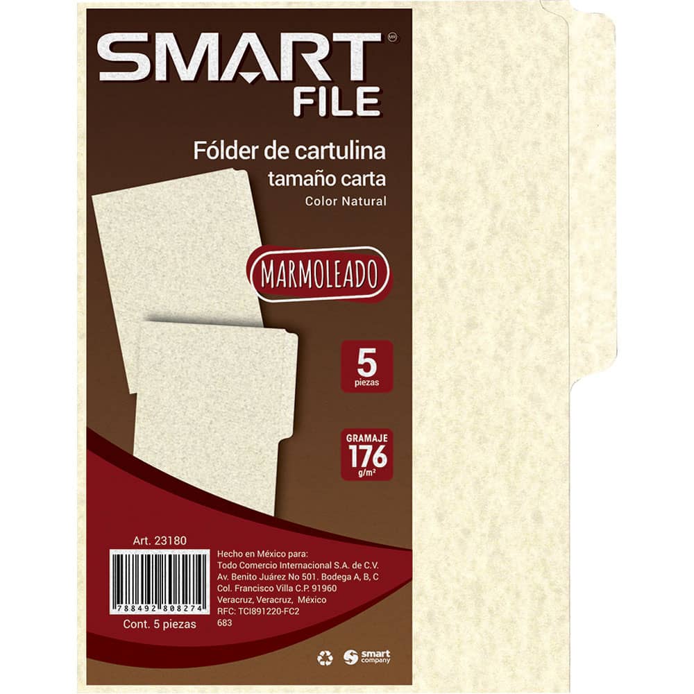Folder de Cartulina Tamaño Carta Marmoleado Natural con 5 Smart
