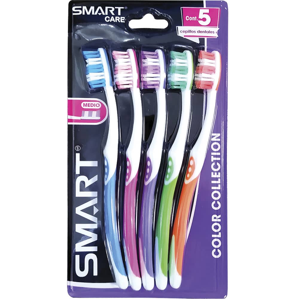 Cepillo de Dientes Adulto Blíster con 5 Piezas Smart Care