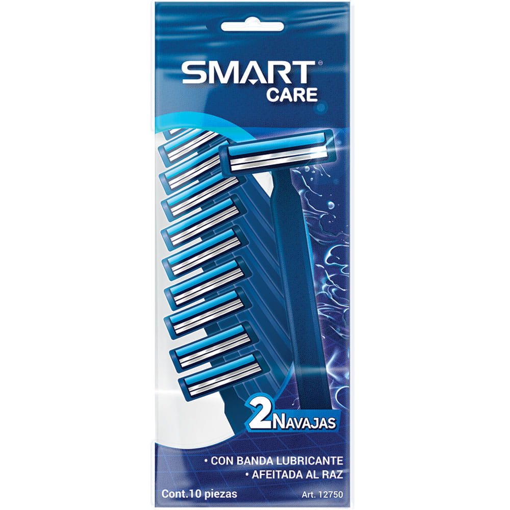 Rastrillo Rasurador Desechable de 2 Navajas con Lubricante Bolsa con 10 Piezas Smart Care 12750