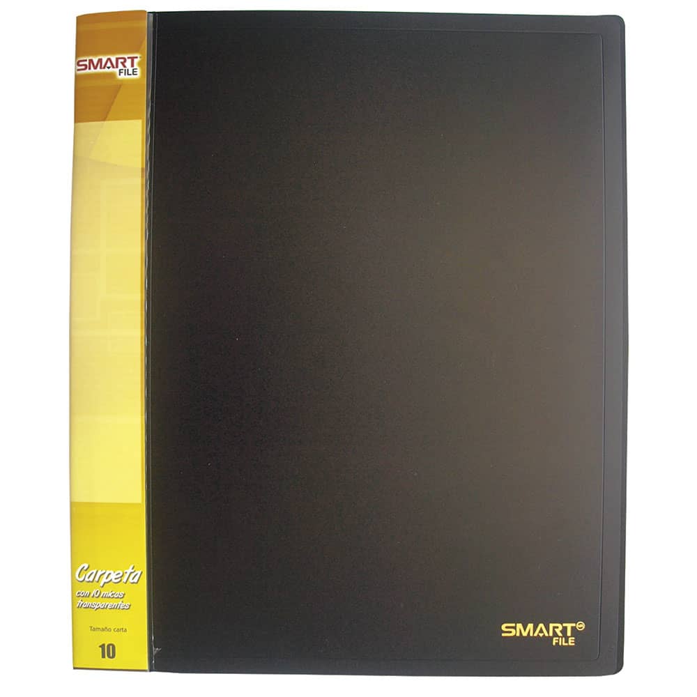 Carpeta de Plástico Tamaño Carta con 10 Micas Negro Solido Smart