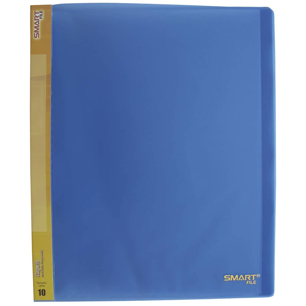 Carpeta de Plástico Tamaño Carta con 10 Micas Azul Transparente Smart