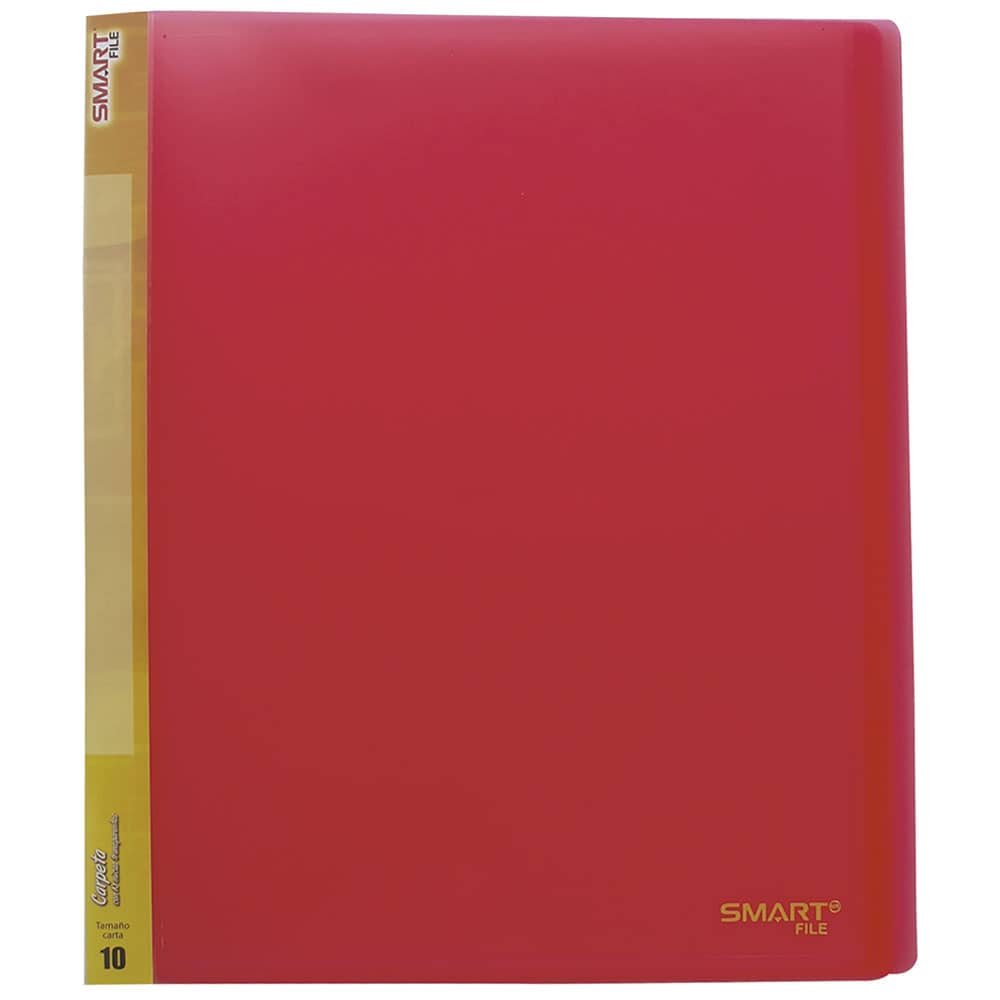 Carpeta de Plástico Tamaño Carta con 10 Micas Rojo Transparente Smart