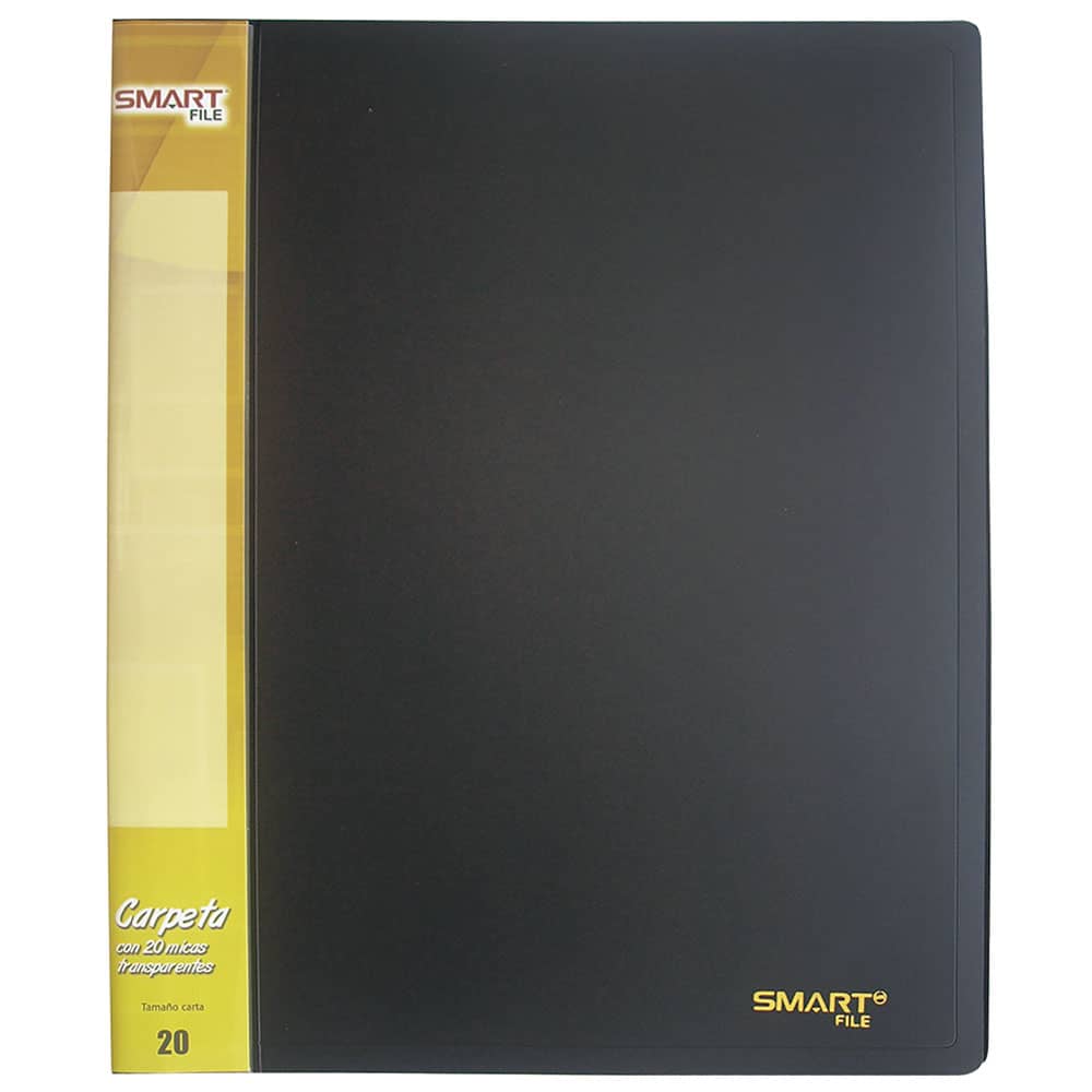 Carpeta de Plástico Tamaño Carta con 20 Micas Negro Solido Smart