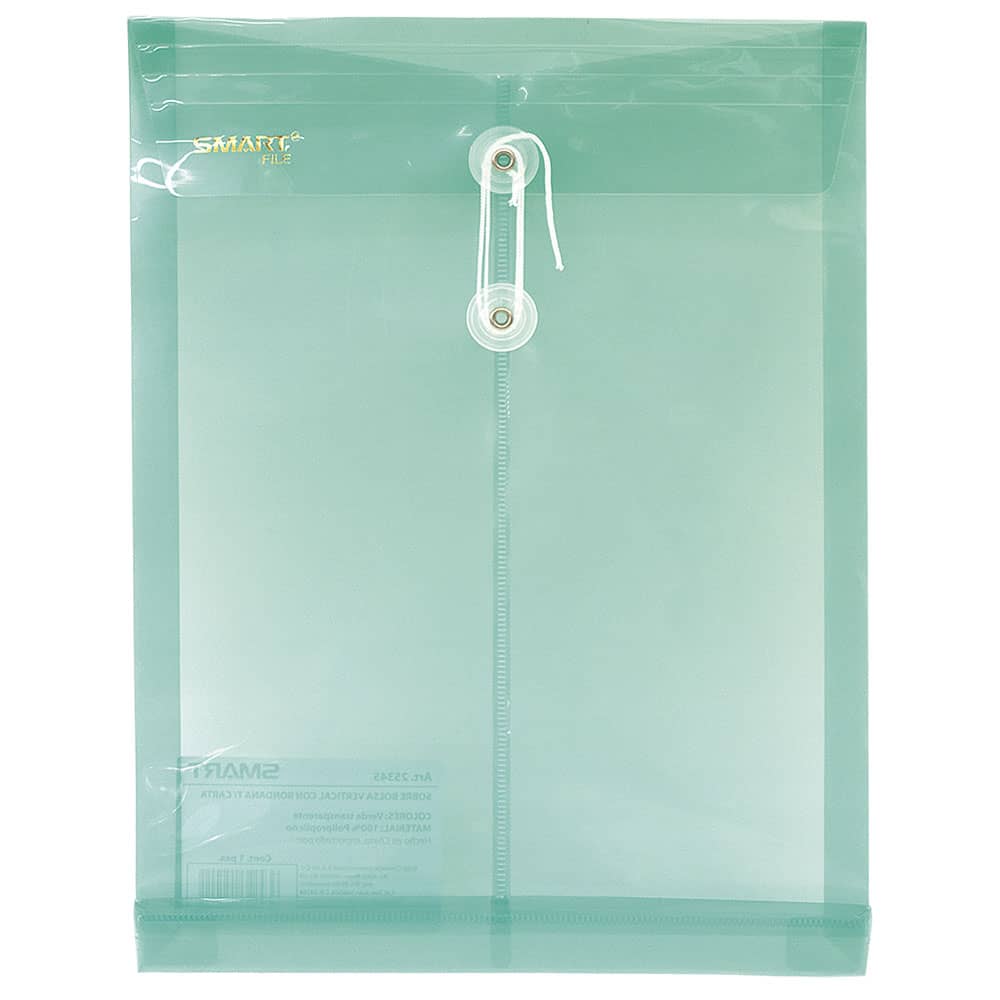 Sobre de Plástico con Rondana Tamaño Carta Vertical Verde Transparente Smart