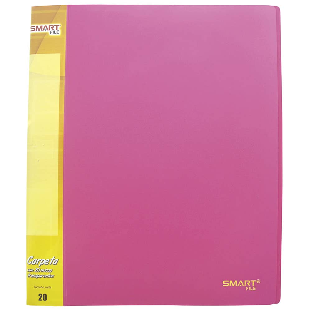Carpeta de Plástico Tamaño Carta con 20 Micas Rosa Neón Smart
