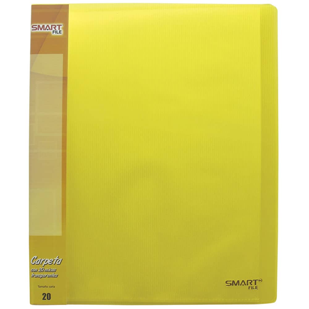 Carpeta de Plástico Tamaño Carta con 20 Micas Amarillo Transparente Smart