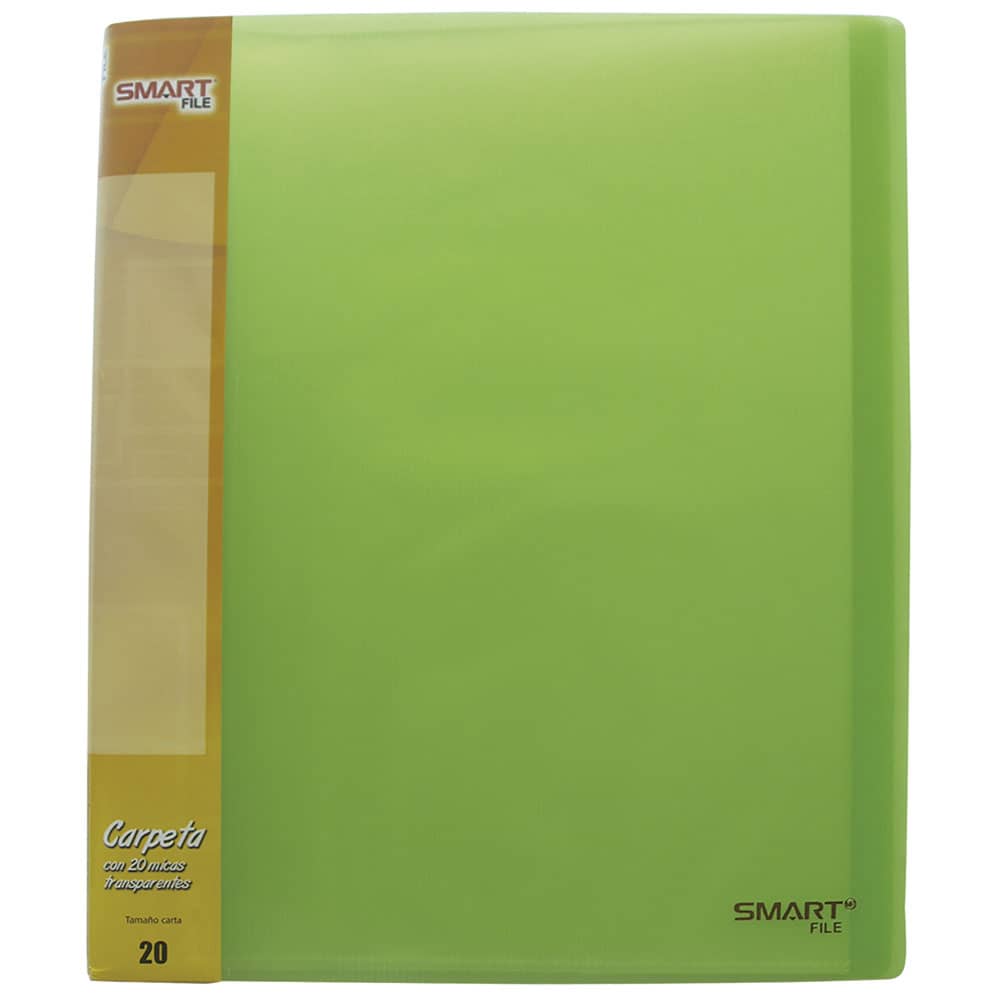 Carpeta de Plástico Tamaño Carta con 20 Micas Verde Transparente Smart