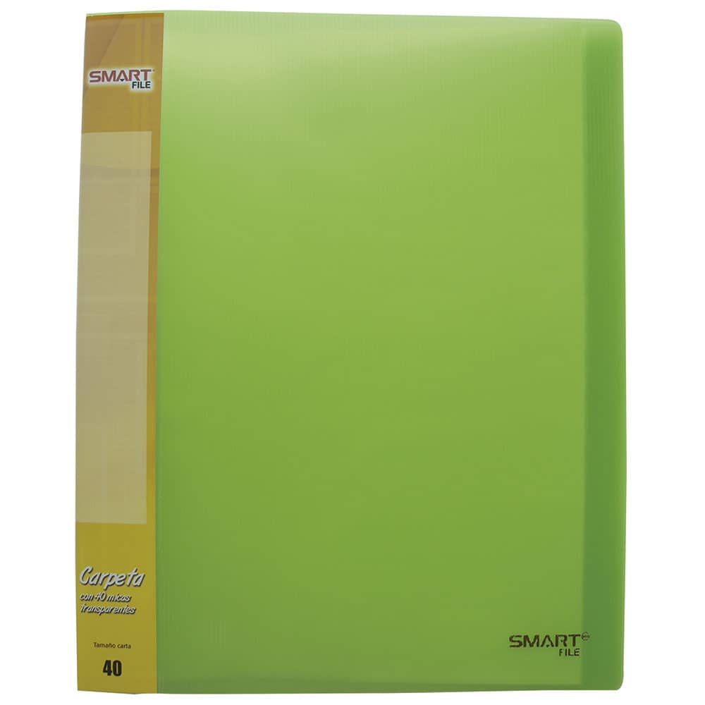 Carpeta de Plástico Tamaño Carta con 40 Micas Verde Transparente Smart