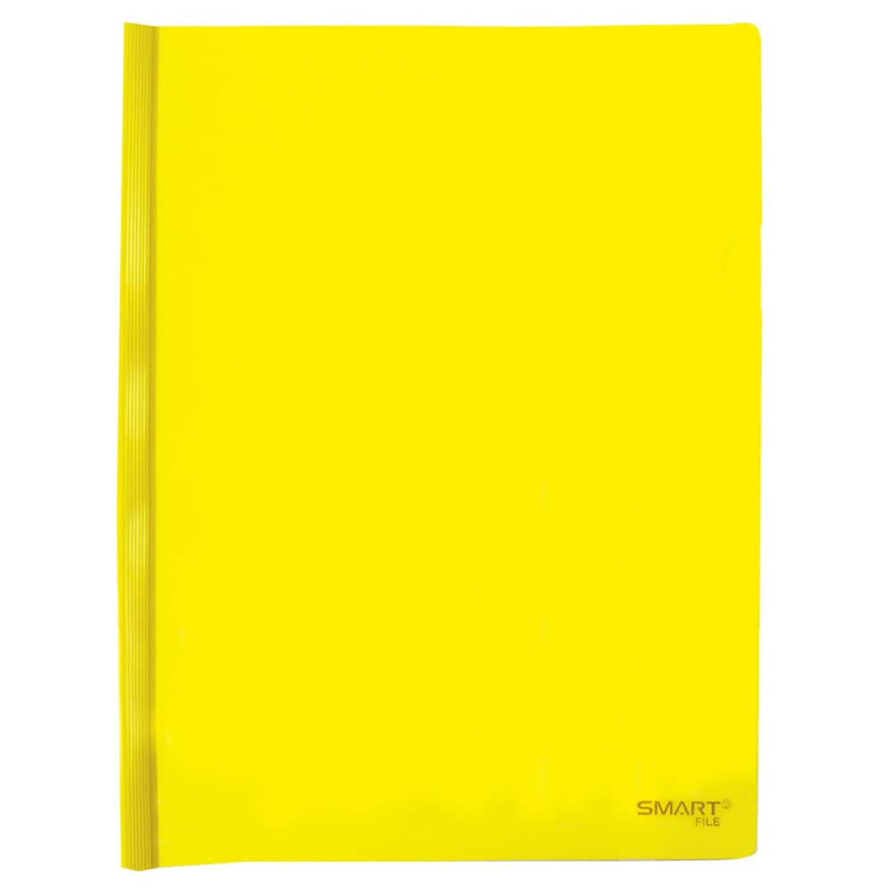 Folder de Plástico Tamaño Carta con Costilla Delgada de 7 mm Amarillo Transparente Paquete con 5 Piezas Smart