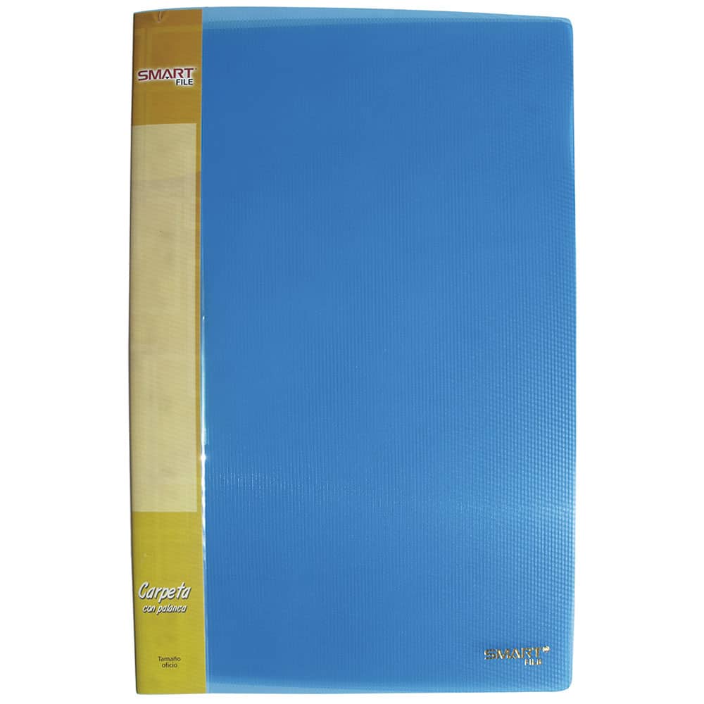 Carpeta de Plástico Tamaño Oficio con Palanca Azul Transparente Smart
