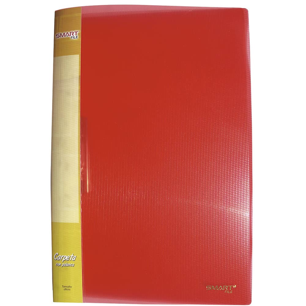 Carpeta de Plástico Tamaño Oficio con Palanca Rojo Transparente Smart
