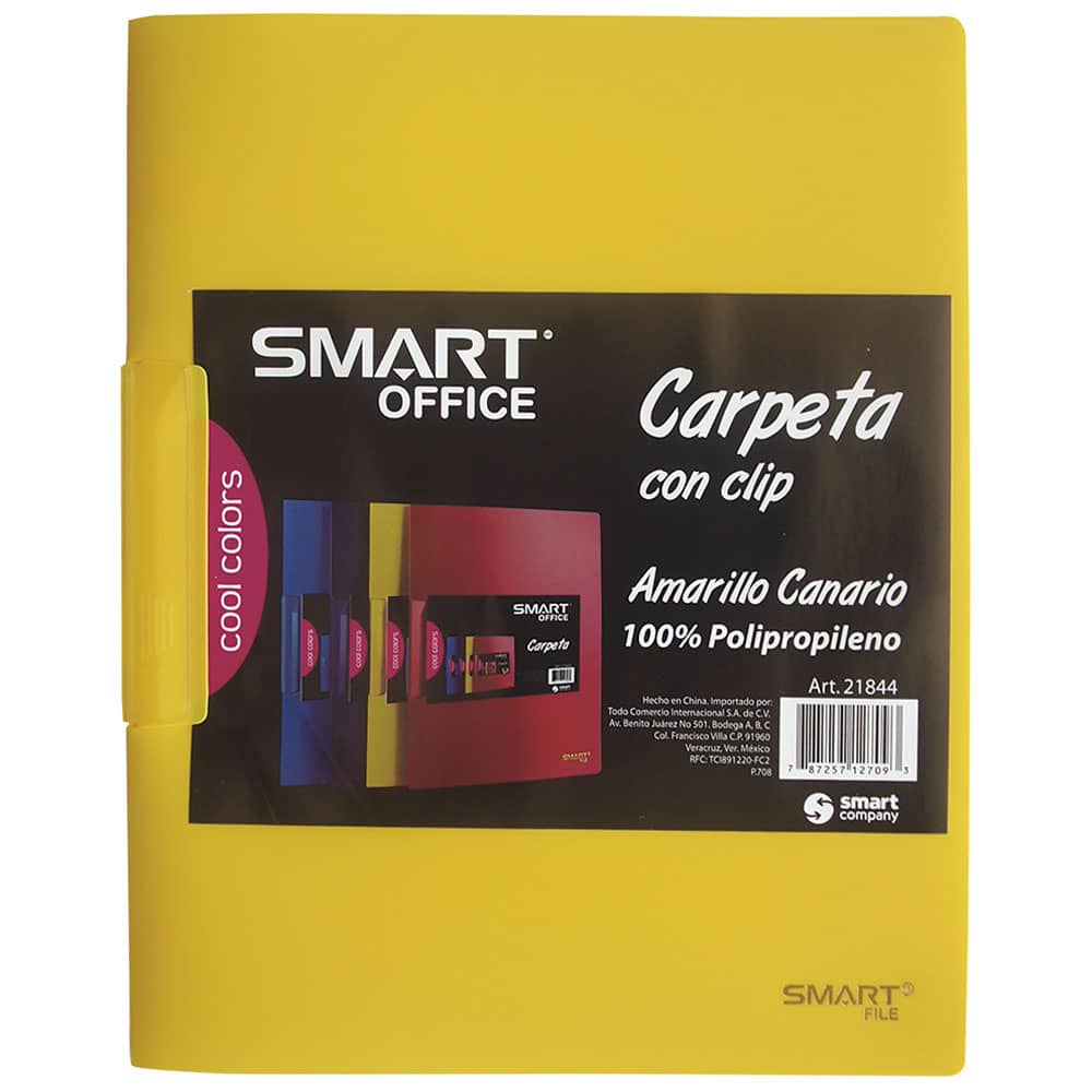 Carpeta de Plástico Tamaño Carta con Clip Amarillo Canario Smart