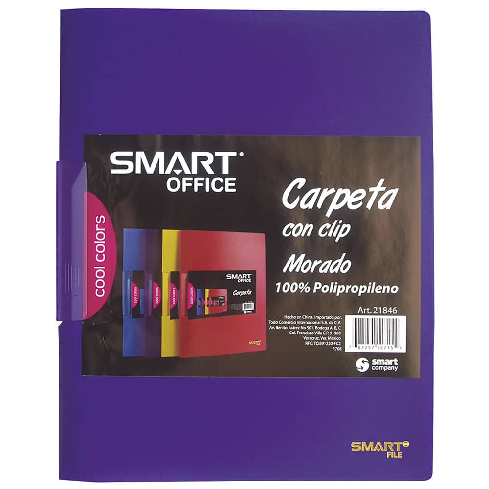 Carpeta de Plástico Tamaño Carta con Clip Morado Smart