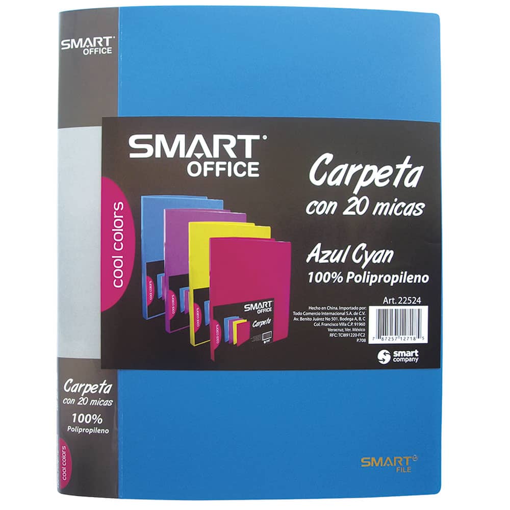 Carpeta de Plástico Tamaño Carta con 20 Micas Azul Cyan Smart