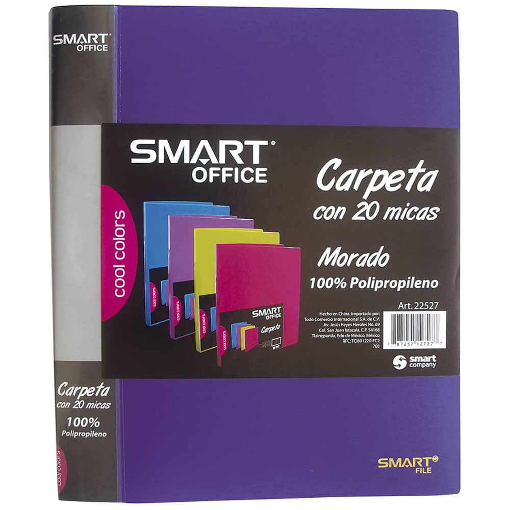 Carpeta de Plástico Tamaño Carta con 20 Micas Morado Smart