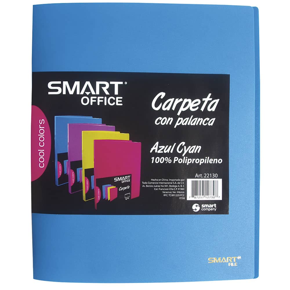 Carpeta de Plástico Tamaño Carta con Palanca Azul Cyan Smart