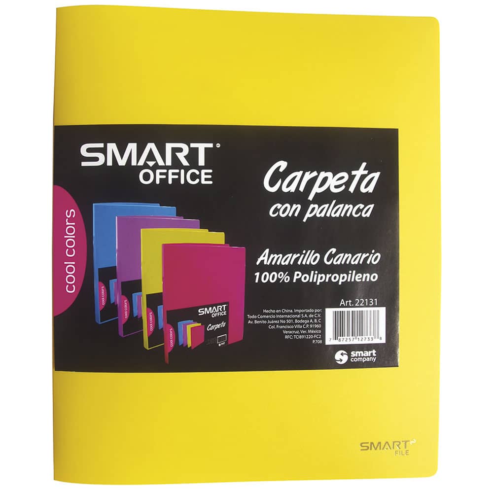 Carpeta de Plástico Tamaño Carta con Palanca Amarillo Canario Smart