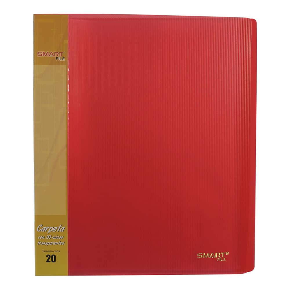 Carpeta de Plástico Tamaño Carta con 20 Micas Rojo Transparente Smart